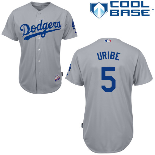 Juan Uribe #5 mlb Jersey-L A Dodgers Women's Authentic 2014 Alternate Road Gray Cool Base Baseball Jersey